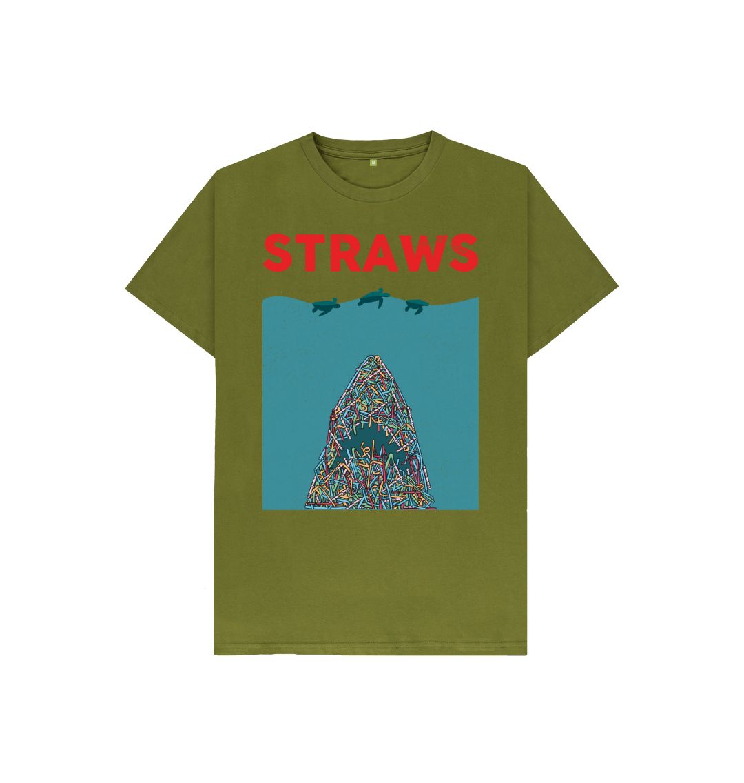 Moss Green Sustainable T-Shirt - Save Our Seas from Straws