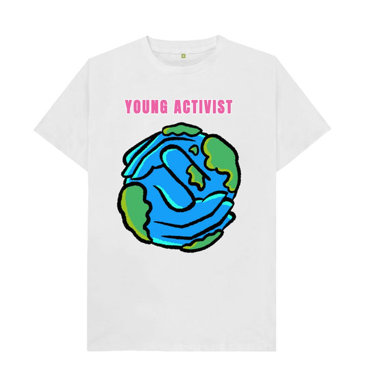 White Kids' Sustainable T-Shirt - Young Activist: Earth's Guardian
