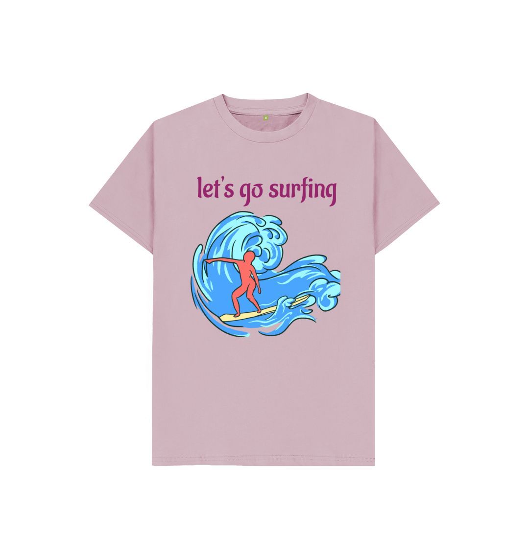 Mauve Kids' Sustainable T-Shirt - \"Let's Go Surfing: Ride the Waves Sustainably