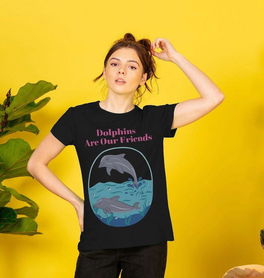 Women's Sustainable T-Shirt - Dolphins Are Our Friends: Protecting Ocean Harmony