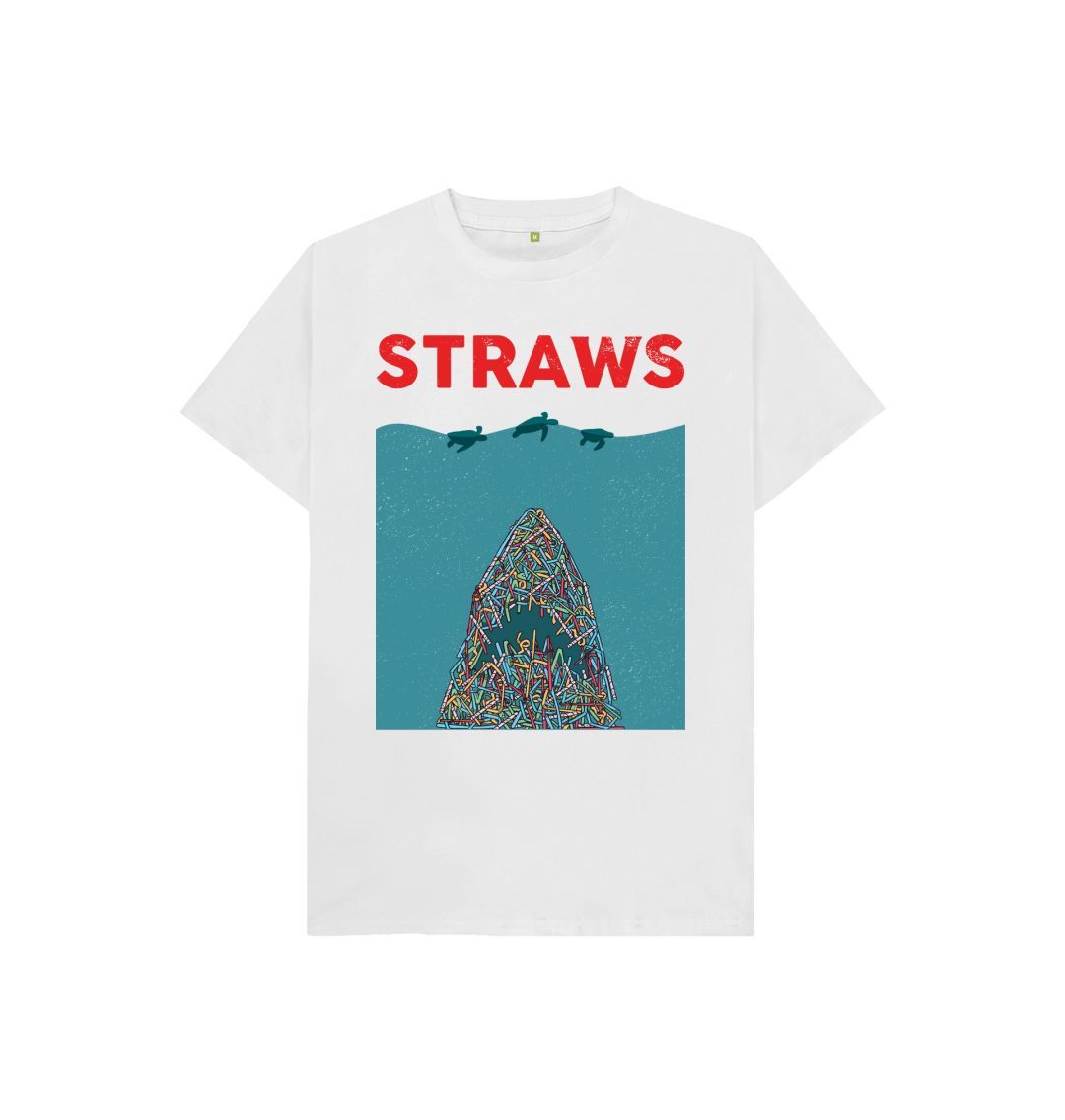 White Sustainable T-Shirt - Save Our Seas from Straws